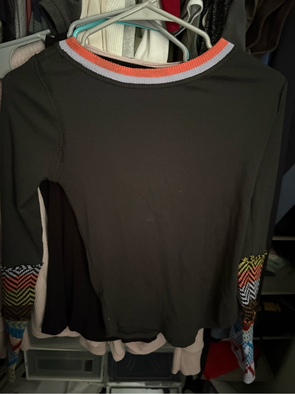 Free People Long-Sleeve Black Top with Colorful Trim